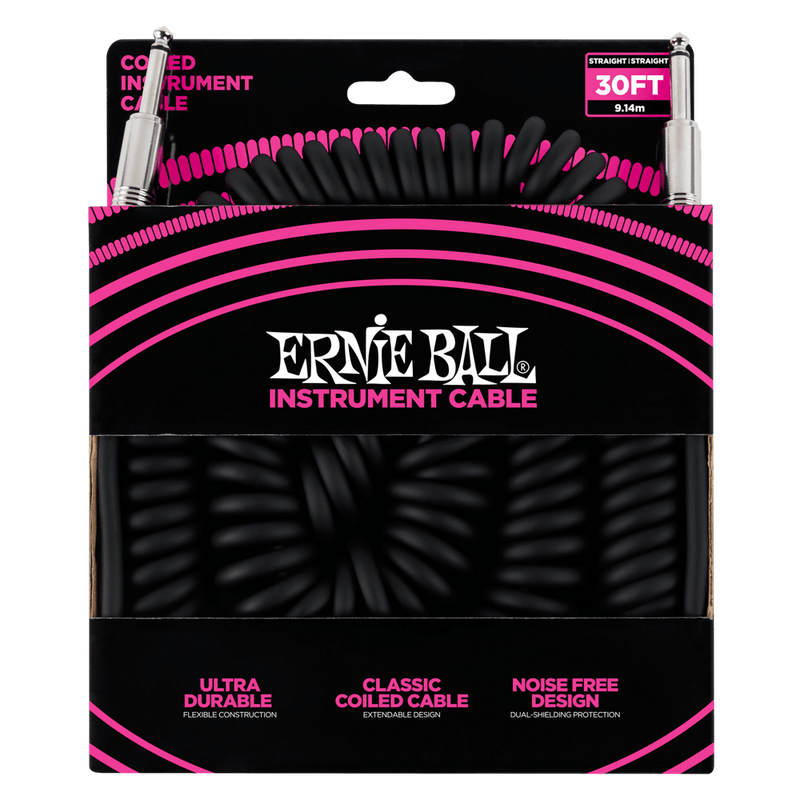 Ernie Ball 30ft Coil Cable Str/Str Bk